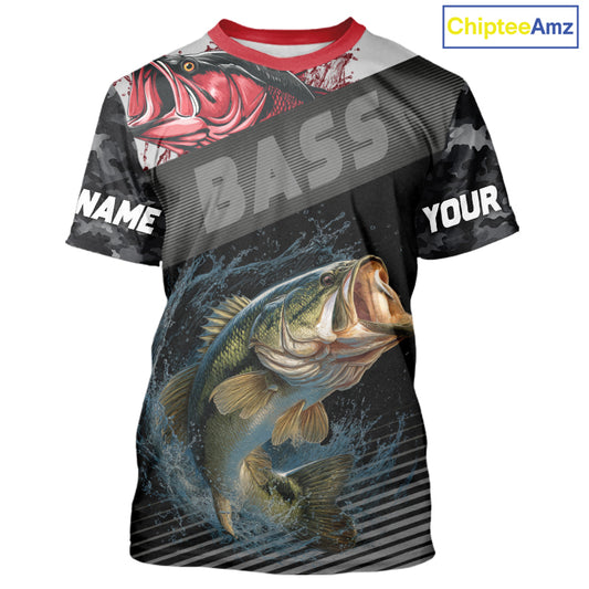 Personalized Largemouth Bass Fishing Black Camo Shirts, Bass Fishing League Jerseys NBT345