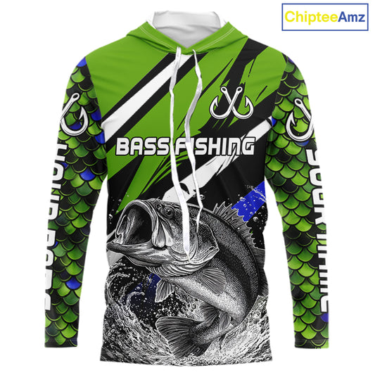 Personalized Green Fish Scale Bass Fishing Jumping Jersey, Custom Performance Bass Shirt NBT346