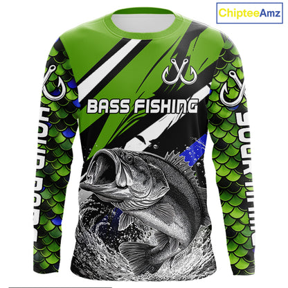 Personalized Green Fish Scale Bass Fishing Jumping Jersey, Custom Performance Bass Shirt NBT346