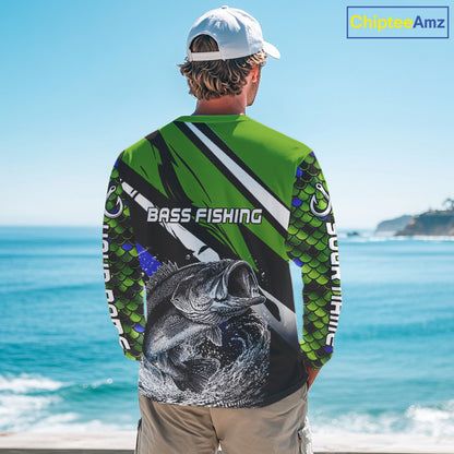 Personalized Green Fish Scale Bass Fishing Jumping Jersey, Custom Performance Bass Shirt NBT346