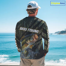 Load image into Gallery viewer, Personalized Reed Camo Bass Fishing Long Sleeve Shirts, Custom Diagonal Stripe Largemouth Bass Tournament Jerseys|Green NBT347