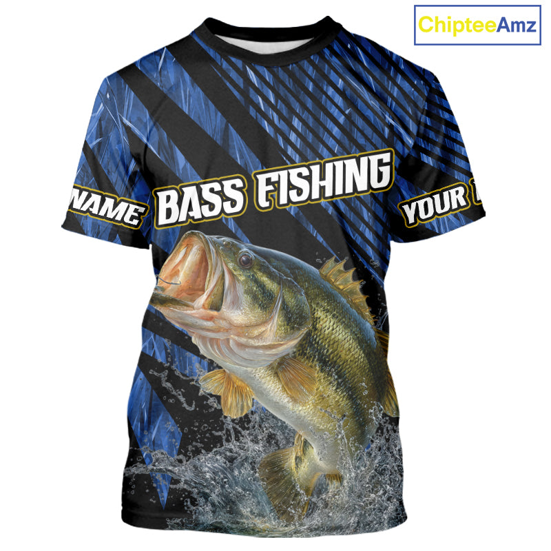 Personalized Reed Camo Bass Fishing Shirts, Custom Bass Tournament Jerseys|Blue NBT348