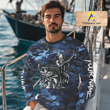 Load image into Gallery viewer, Reaper Fishing Largemouth Bass Long Sleeve Fishing Shirts Blue Camo, Camo Fishing Shirt NBT391