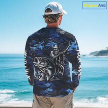 Load image into Gallery viewer, Reaper Fishing Largemouth Bass Long Sleeve Fishing Shirts Blue Camo, Camo Fishing Shirt NBT391
