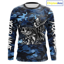 Load image into Gallery viewer, Reaper Fishing Largemouth Bass Long Sleeve Fishing Shirts Blue Camo, Camo Fishing Shirt NBT391