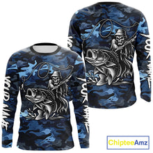 Load image into Gallery viewer, Reaper Fishing Largemouth Bass Long Sleeve Fishing Shirts Blue Camo, Camo Fishing Shirt NBT391