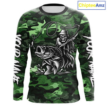 Load image into Gallery viewer, Reaper Fishing Largemouth Bass Long Sleeve Fishing Shirts Green Camo, Camo Fishing Shirt NBT392