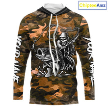 Load image into Gallery viewer, Reaper Fishing Largemouth Bass Long Sleeve Hooded Fishing Shirts Orange Camo, Camo Fishing Shirt NBT393