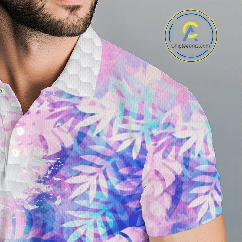 Mens Golf Polo Shirts Custom Hologram Tropical Leaves Golf Shirts, Mens Golf Tops NBT544