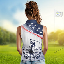 Load image into Gallery viewer, American Flag White Women Sleeveless Golf Polo Shirts Custom Patriotic Womens Golf Top, Golf Gifts NBT547