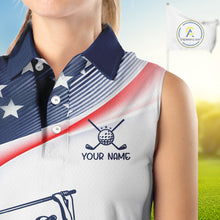 Load image into Gallery viewer, American Flag White Women Sleeveless Golf Polo Shirts Custom Patriotic Womens Golf Top, Golf Gifts NBT547