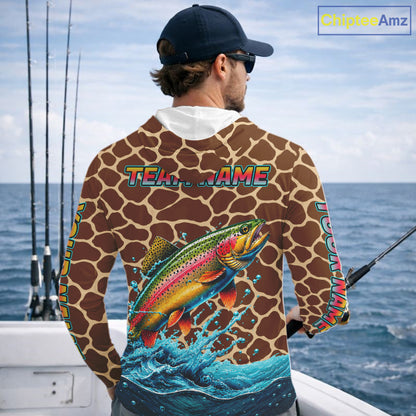 Rainbow Trout Fishing Custom Name Brown Camo Long Sleeve Hooded Fishing Shirts, Trout Team Fishing Jerseys NBT1103