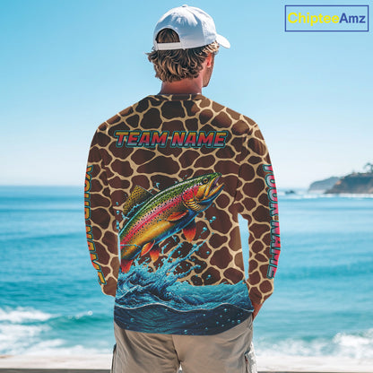 Rainbow Trout Fishing Custom Name Brown Camo Long Sleeve Fishing Shirts, Trout Team Fishing Jerseys NBT1103