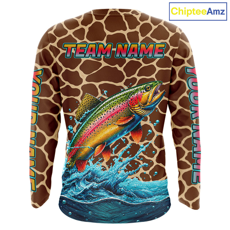 Rainbow Trout Fishing Custom Name Brown Camo Long Sleeve Fishing Shirts, Trout Team Fishing Jerseys NBT1103