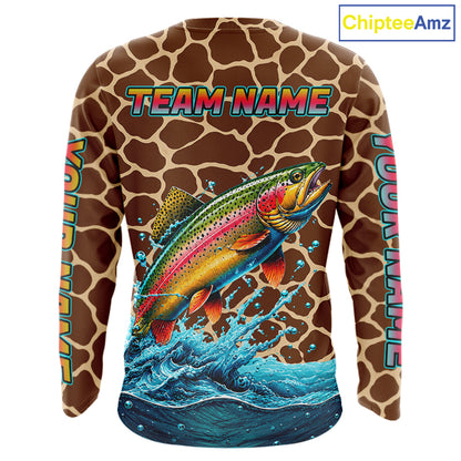 Rainbow Trout Fishing Custom Name Brown Camo Long Sleeve Fishing Shirts, Trout Team Fishing Jerseys NBT1103