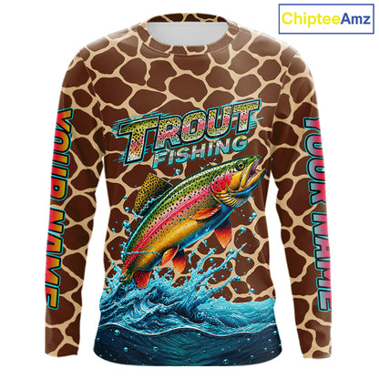Rainbow Trout Fishing Custom Name Brown Camo Long Sleeve Fishing Shirts, Trout Team Fishing Jerseys NBT1103