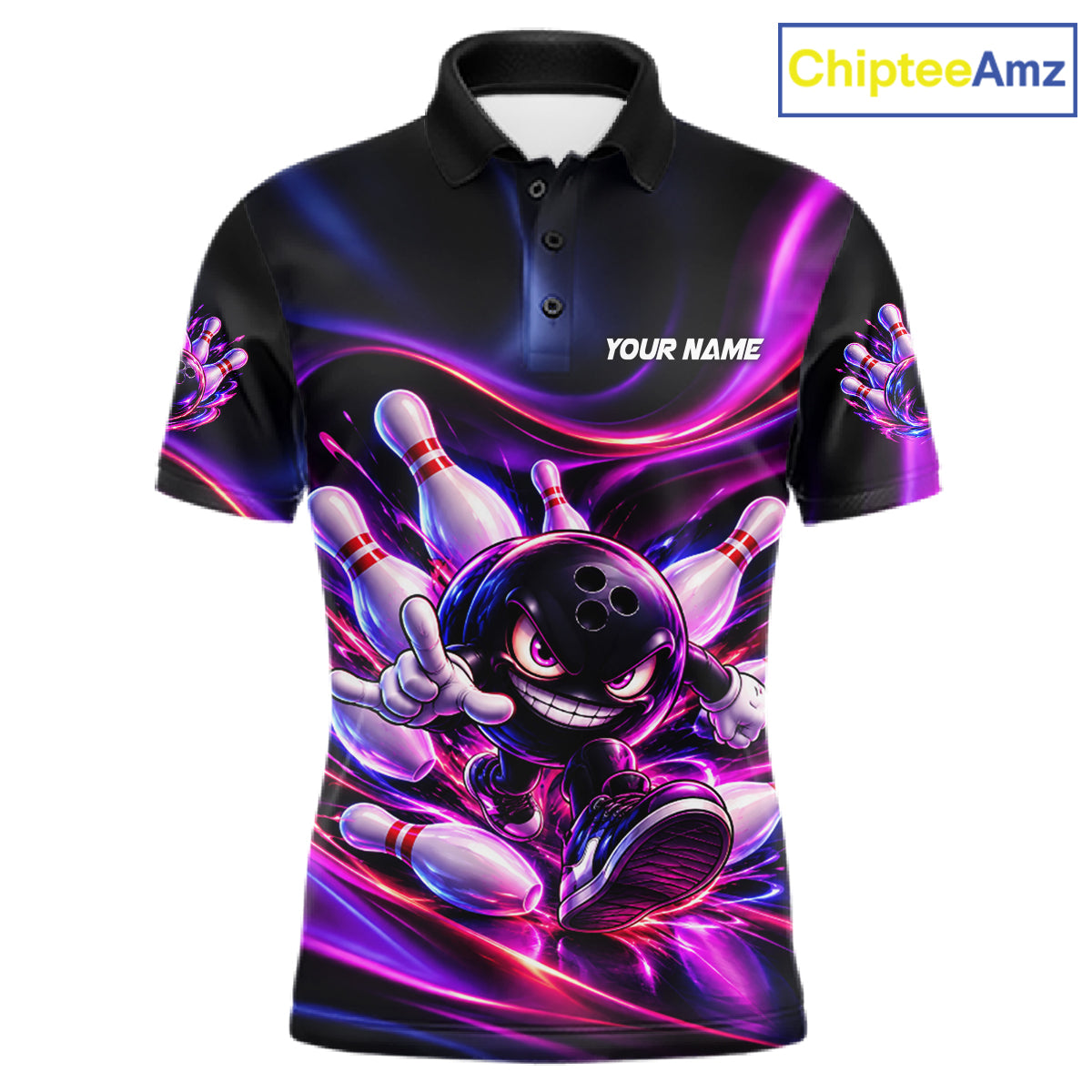 Custom Funny Bowling Shirts For Men Neon Bowling Team Jersey Polo Quarter Zip Bowling League NBT1104