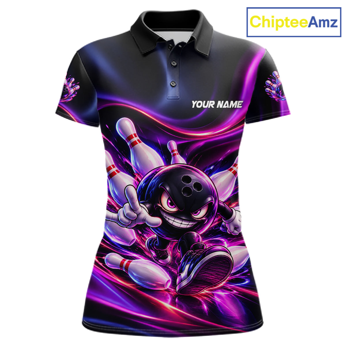 Custom Funny Bowling Shirts For Women Neon Bowling Team Jersey Polo Quarter Zip Bowling League NBT1104