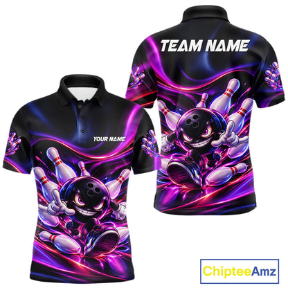 Custom Funny Bowling Shirts For Men Neon Bowling Team Jersey Polo Quarter Zip Bowling League NBT1104