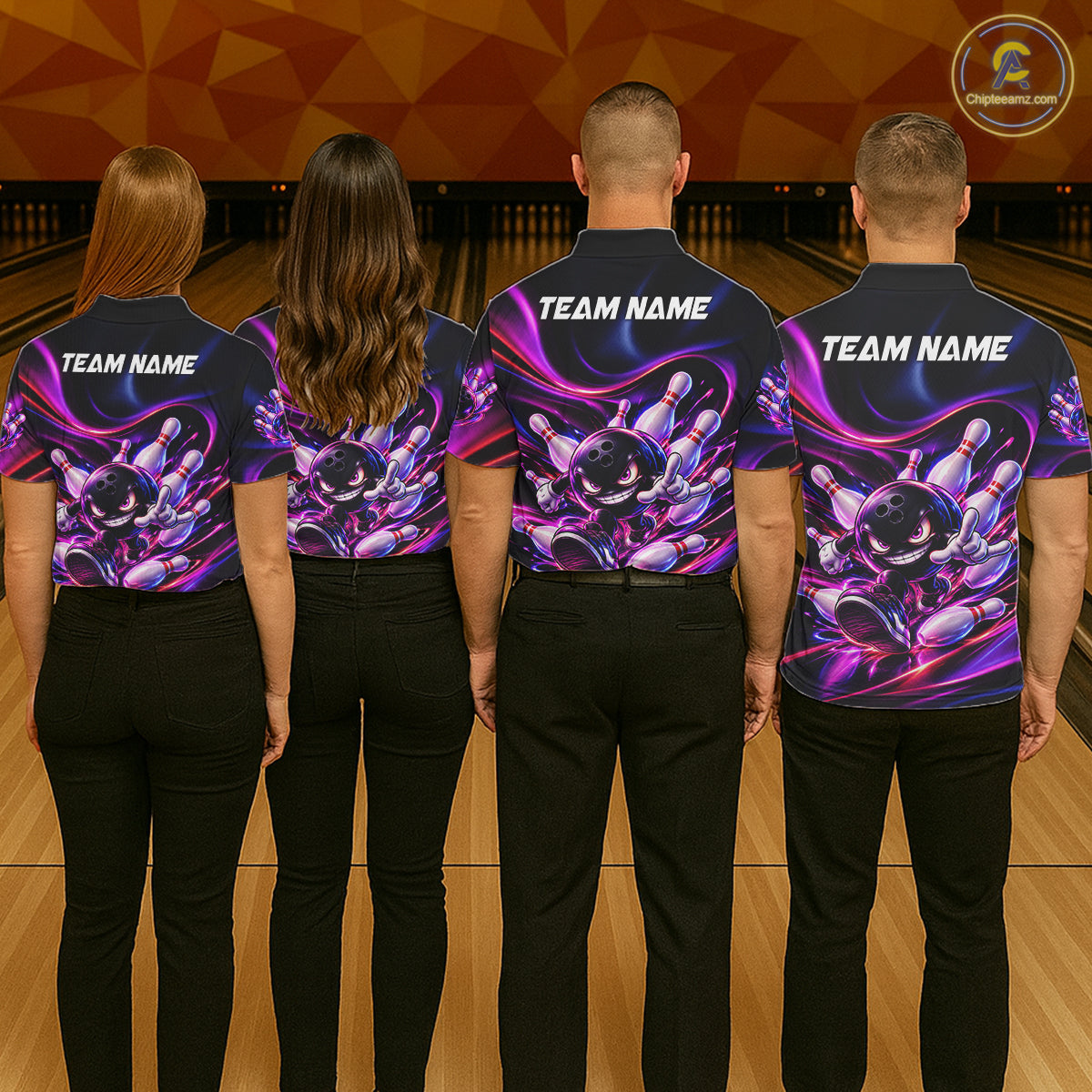 Custom Funny Bowling Shirts For Men Neon Bowling Team Jersey Polo Quarter Zip Bowling League NBT1104