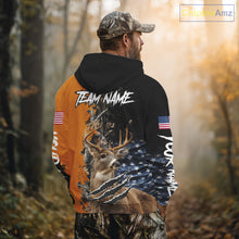 Load image into Gallery viewer, Whitetail Deer Hunting Orange Forest Camo US Flag Shirts, Personalized Hunting Shirt NBT258