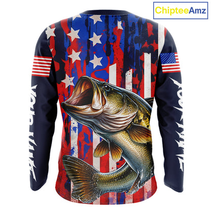 American Flag Bass Fishing Shirts Long Sleeve, Bass Fishing Tournament Shirts, Bass Fishing Shirts NBT432