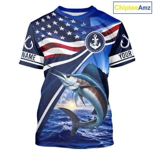 American Flag Sailfish Fishing Saltwater Fishing T-Shirts, Custom Sailfish Fishing Jerseys NBT1026