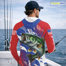 Load image into Gallery viewer, Bass Fishing American Flag Long Sleeve Hooded Fishing Shirts, Bass Fishing Shirts For Men, UPF Fishing Shirts NBT436