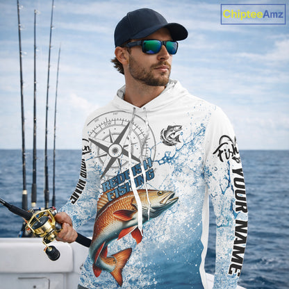 Custom Redfish Long Sleeve Hooded Fishing Shirts Saltwater Fish, Compass Offshore Tournament Fishing Shirts NBT551