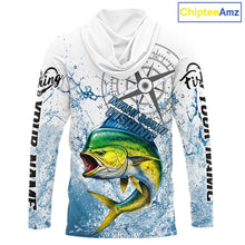 Load image into Gallery viewer, Custom Mahi Mahi Long Sleeve Hooded Fishing Shirts Saltwater Fish, Compass Offshore Tournament Fishing Shirts NBT552