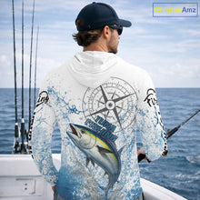 Load image into Gallery viewer, Custom Yellowfin Tuna Long Sleeve Hooded Fishing Shirts Saltwater Fish, Compass Offshore Tournament Fishing Shirts NBT553