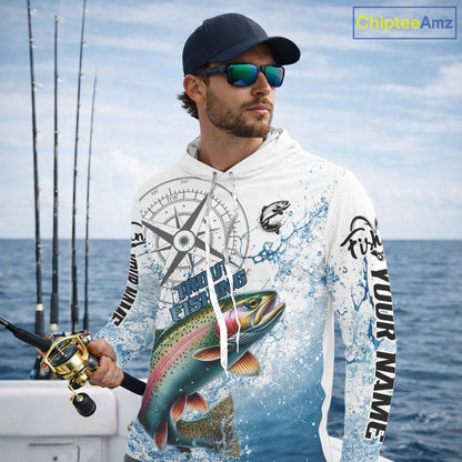 Custom Rainbow Trout Long Sleeve Hooded Fishing Shirts, Compass Tournament Fishing Shirts For Men NBT554