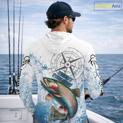 Custom Rainbow Trout Long Sleeve Hooded Fishing Shirts, Compass Tournament Fishing Shirts For Men NBT554