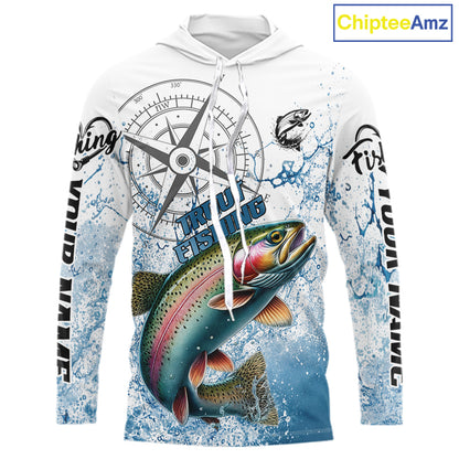 Custom Rainbow Trout Long Sleeve Hooded Fishing Shirts, Compass Tournament Fishing Shirts For Men NBT554