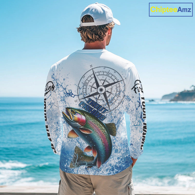 Custom Rainbow Trout Long Sleeve Fishing Shirts, Compass Tournament Fishing Shirts For Men NBT554