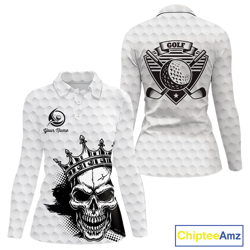 Funny Skull Womens Golf Polo Shirts Golf Camo Pattern Custom Name Skull Golf Shirt, Golf Attire NBT555