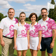 Load image into Gallery viewer, Flamingo Pink Glitter Ribbon Matching Golf Polos for Couples Custom Breast Cancer Golf Shirts, Matching Golf Outfit NBT789