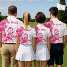 Load image into Gallery viewer, Flamingo Pink Glitter Ribbon Matching Golf Polos for Couples Custom Breast Cancer Golf Shirts, Matching Golf Outfit NBT789