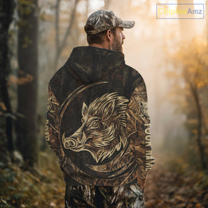 Best Brown Camo Boar Hunting Clothes Custom Name Boar Design Hunting Gifts for Hunter NBT183