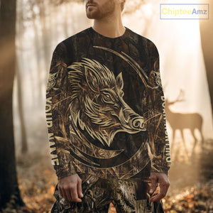 Best Brown Camo Boar Hunting Clothes Custom Name Boar Design Hunting Gifts for Hunter NBT183