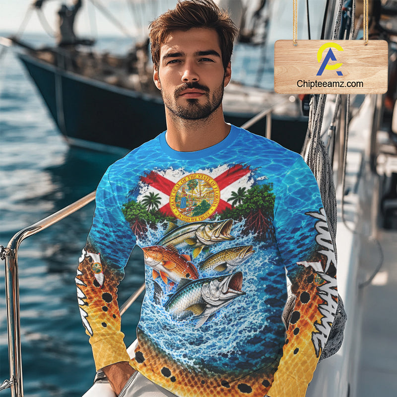 Custom Fishing Jersey Inshore Grand Slam Snook Redfish Trout Tarpon Gift, Fishing Tournament Shirts NBT1249