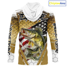 Load image into Gallery viewer, American Flag Walleye Long Sleeve Hooded Fishing Shirts Fish Scale, Custom Patriotric Walleye Fishing Shirts NBT394