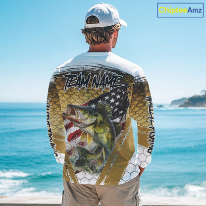 American Flag Walleye Fishing Shirts Long Sleeve Fish Scale, Custom Patriotric Walleye Fishing Shirts NBT394