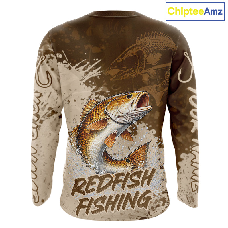 Personalized Redfish Fishing Shirts Long Sleeve Brown Camo, Redfish Fishing Shirts For Men NBT397