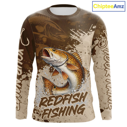 Personalized Redfish Fishing Shirts Long Sleeve Brown Camo, Redfish Fishing Shirts For Men NBT397