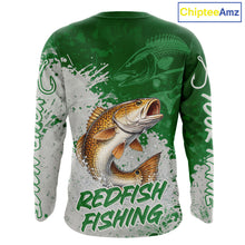Load image into Gallery viewer, Personalized Redfish Fishing Shirts Long Sleeve Green Camo, Redfish Fishing Shirts For Men NBT398