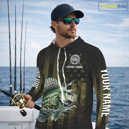 Custom American Flag Crappie Long Sleeve Hooded Fishing Shirts, Patriotic Crappie Fishing Jerseys NBT1256