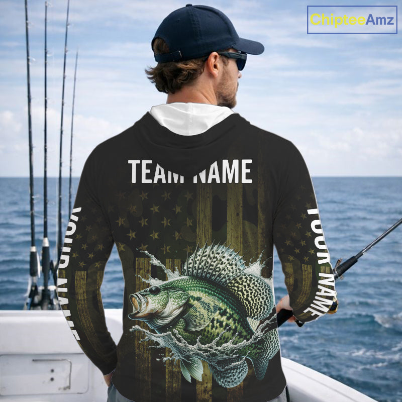 Custom American Flag Crappie Long Sleeve Hooded Fishing Shirts, Patriotic Crappie Fishing Jerseys NBT1256