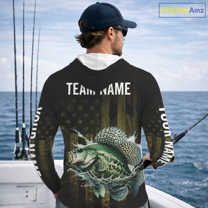 Custom American Flag Crappie Long Sleeve Hooded Fishing Shirts, Patriotic Crappie Fishing Jerseys NBT1256