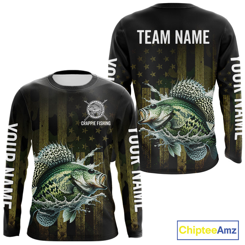 Custom American Flag Crappie Long Sleeve Fishing Shirts, Patriotic Crappie Fishing Jerseys NBT1256